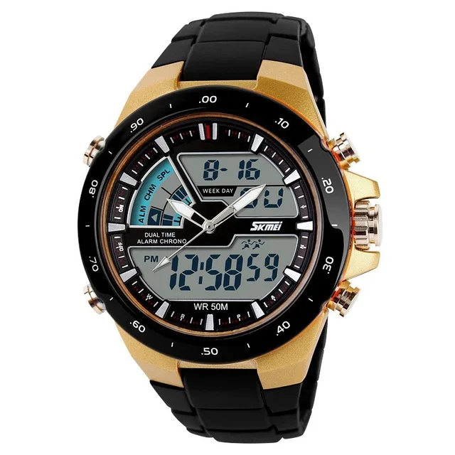 Цифровые военные часы мужские модные часы с несколькими часовыми поясами наручные часы 50 м водонепроницаемый светодиодный многофункциональные мужские спортивные часы для улицы - Цвет: Gold