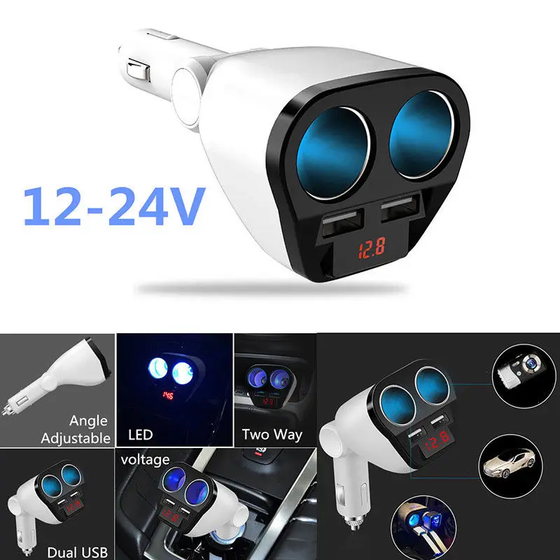 JXLCLYL 120W Car Cigarette Lighter Power Adapter 12V-24V Car Splitter 2 Way Cigarette Lighter Socket With Dual 2 USB Car Charger