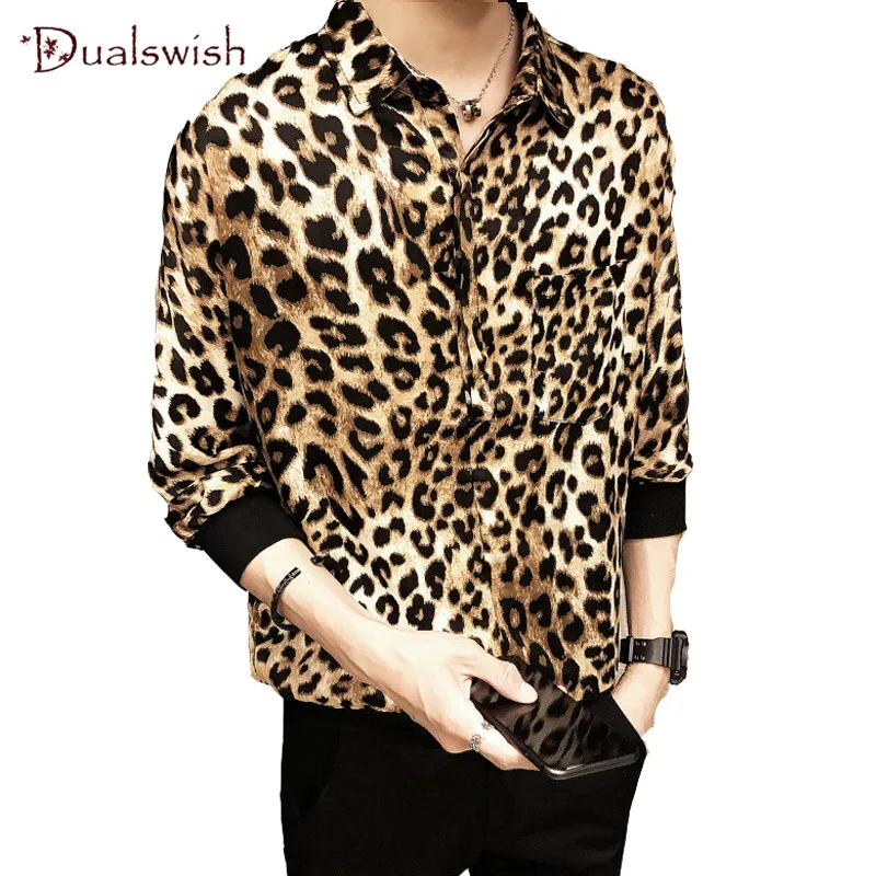 

Leopard Shirt Men Long Sleeve Spring Loose Casual Fashionable Spring And Summer Clothes Blouse NNX-005