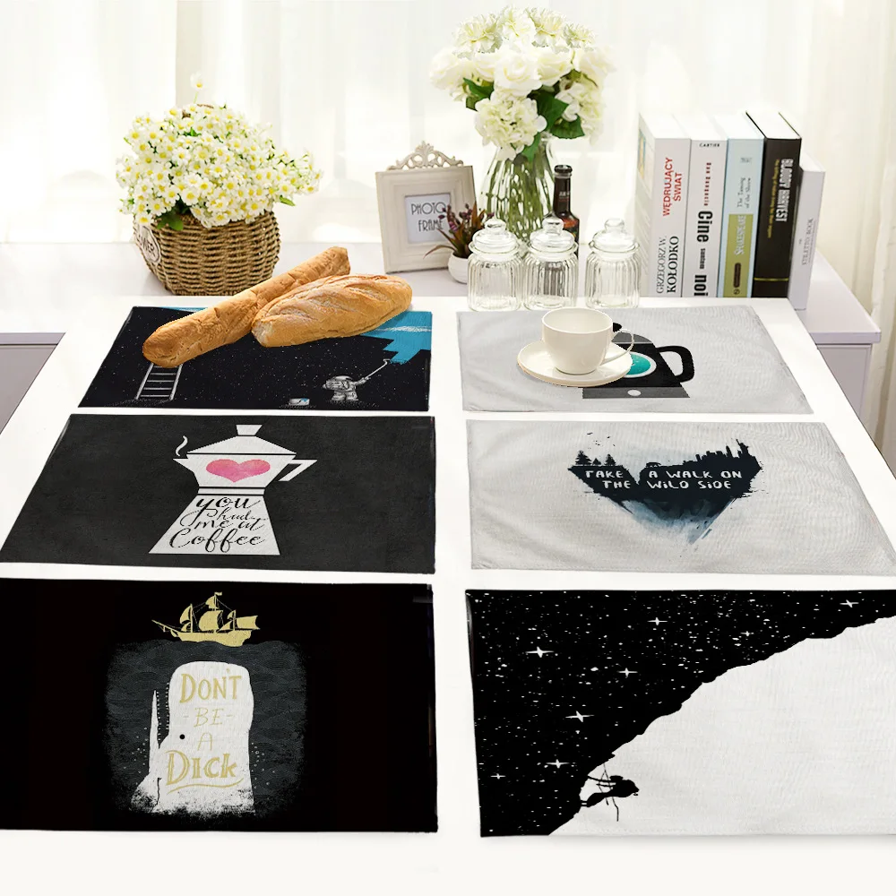 

CAMMITEVER Black White Cartoon Teapot Mountain Wine Tablemats Coffee Tea Pop Coasters Cup Mat Drink Cork Chic Placemats