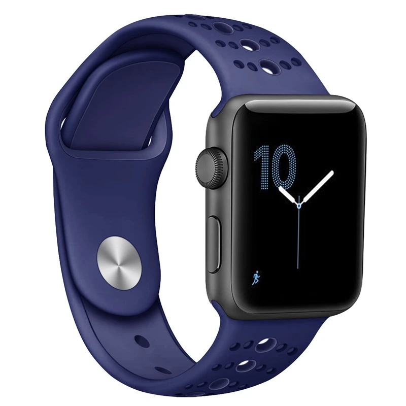LPWHH Silicone Strap For Watches Double Color Black Blue Red Hole Sports Silicone Band For Apple Watch 44mm 38mm Watchband Bands
