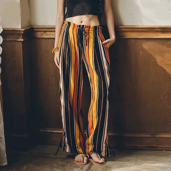 

Women Summer Newest Style Leisure Pants Loose High Waist thin wide leg pants stripe Bell Bottom Pant Women Elegant Pants