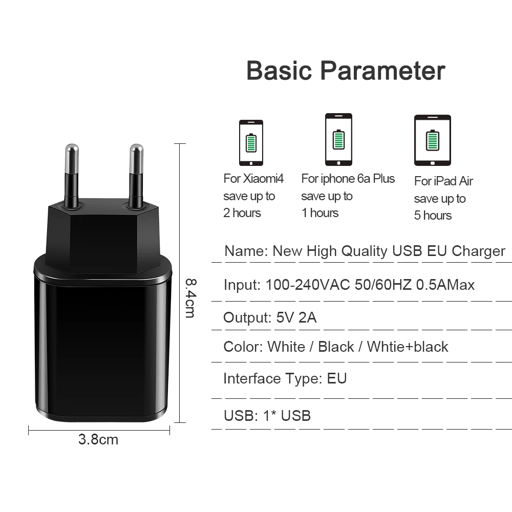العالمي الهاتف المحمول شاحن 5V1A/5V2A USB شاحن السفر المحمولة الجدار شاحن آيفون samsung محول الاتحاد الأوروبي التوصيل الأسود/الأبيض