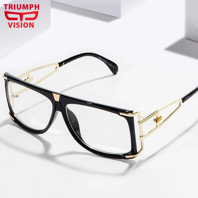 Триумф видения мужской украшения прозрачные линзы очки кадр шикарный дизайн квадратный зрелище выдалбливают прозрачный очки с плоским верхом