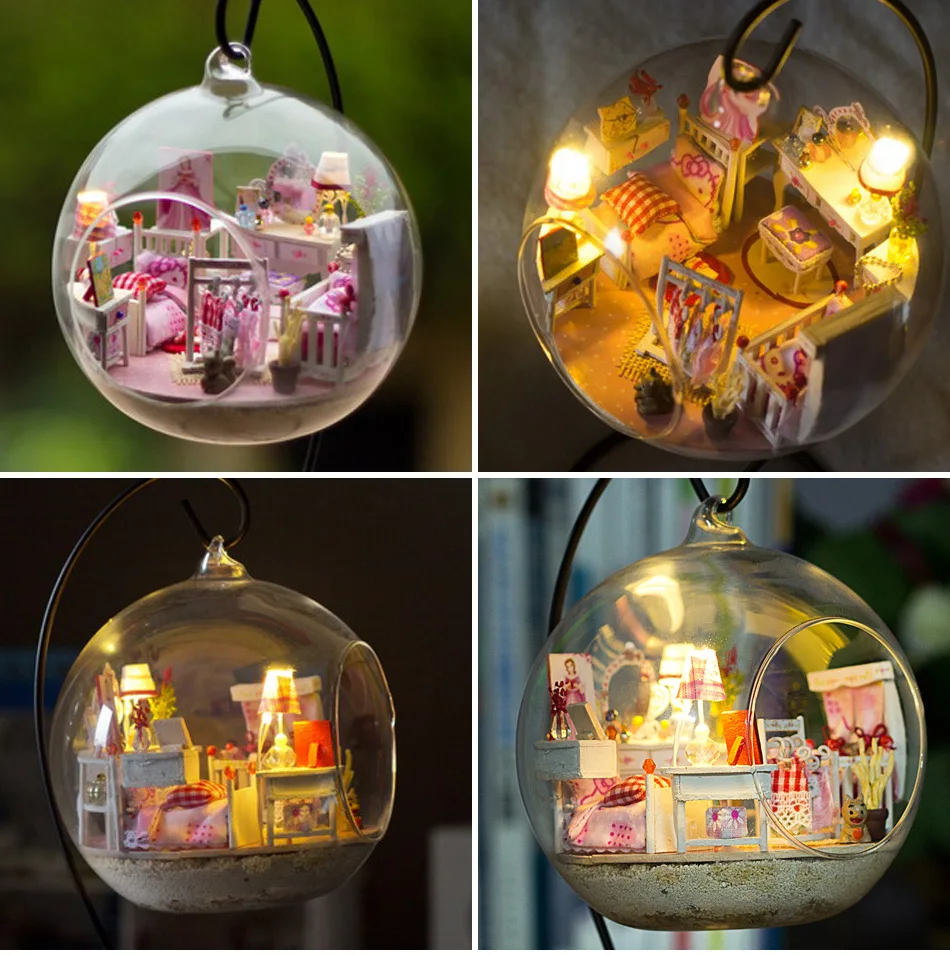 DIY Кукольный дом Wodden Miniatura кукольные домики комплект мебели стеклянная крышка собрать кукольный домик игрушки для детей мини принцесса комната