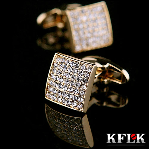 

KFLK Luxury shirt cufflinks for mens gift Brand cuff button Crystal cuff link Gold High Quality gemelos abotoadura Jewelry