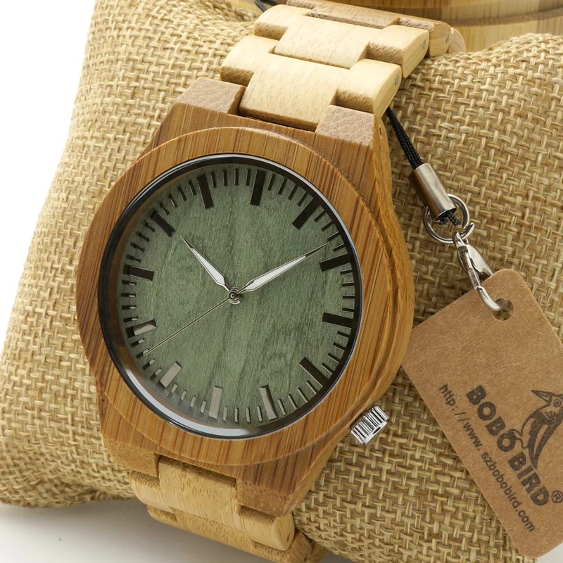 Wristwatch Ghost Eyes Wood Strap Glow Analog Watch with Bamboo Gift Box C-B22