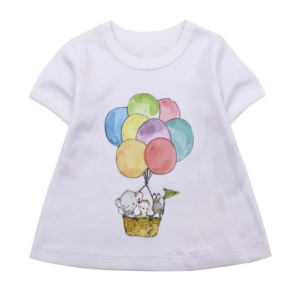 Детская одежда для девочек, футболка хлопковая Детская футболка с короткими рукавами и принтом воздушных шаров Новая летняя футболка для девочек