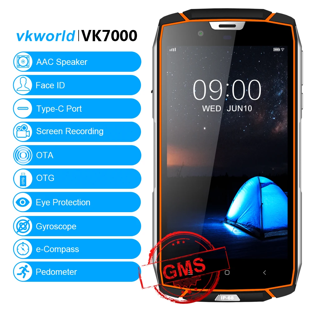 IP68 водонепроницаемый прочный мобильный телефон vkworld VK7000 5," MTK6750T Octa Core Face ID 4 Гб ram 64 Гб rom Беспроводная зарядка 4G Lte телефон