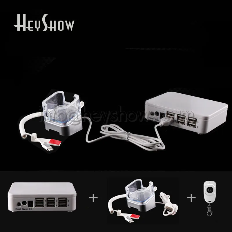 Best Product  6 8 10 Ports HeyShow Chargeable Mobile Phone Security Stand Cellphone Alarm Box Ipad Anti Theft Ret 