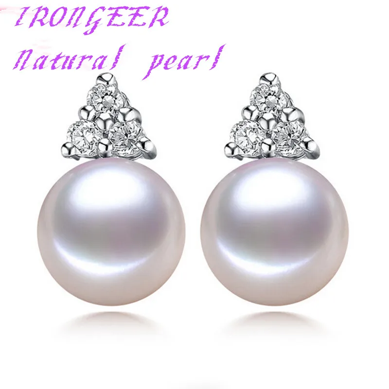 

Luxury Zircon Wedding Pearl Earrings for women S925 Sterling Silver 8-9mm perfect natural Pearl Earrings Free shipping