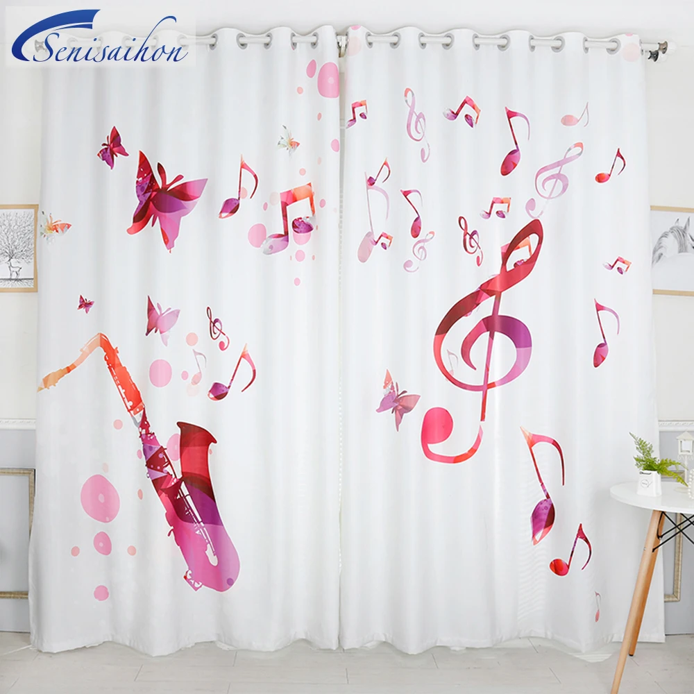 

Senisaihon Modern 3D Blackout Curtains Cartoon Colored Music Symbol Pattern Thickened Fabric Bedroom Curtains for Living Room