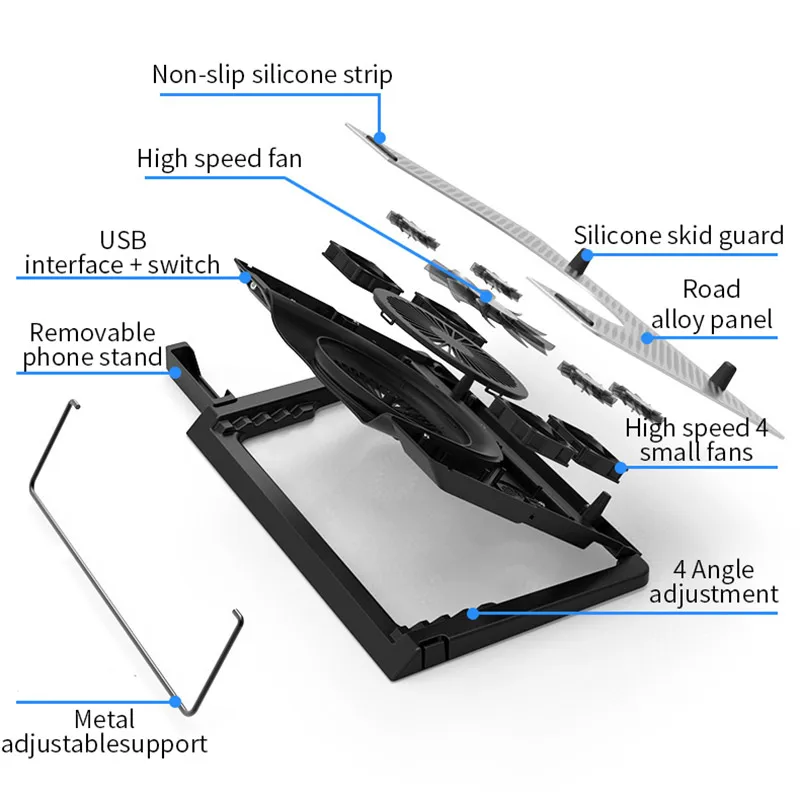 LARICARE охлаждающая подставка для ноутбука вентилятор кулер для 12-17 дюймов macbook air pro Ноутбук охлаждающая база подставка вытяжной вентилятор Кронштейн регулируемый