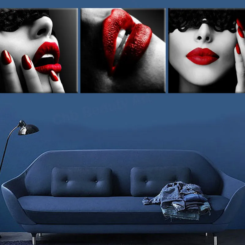 Woman Sexy Red Lips Poster Wall Art Canvas Painting Nordic Wall Pictures for Living Room Bedroom Decor Picture Beauty Art Print