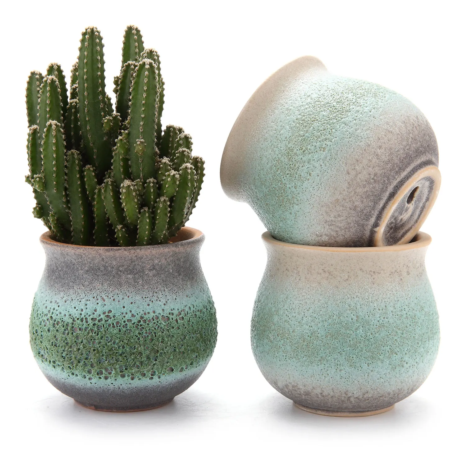 

T4U 2.75 Inch Ceramic Summer Trio No.1 succulent Plant Pot Cactus Flower Pot Container Planter Green Package 1 Pack of 3