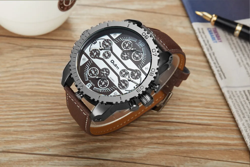 Luxury Men's Oulm Watch Sport relojes Japan Double Movement Square Dial Compass Function Military C