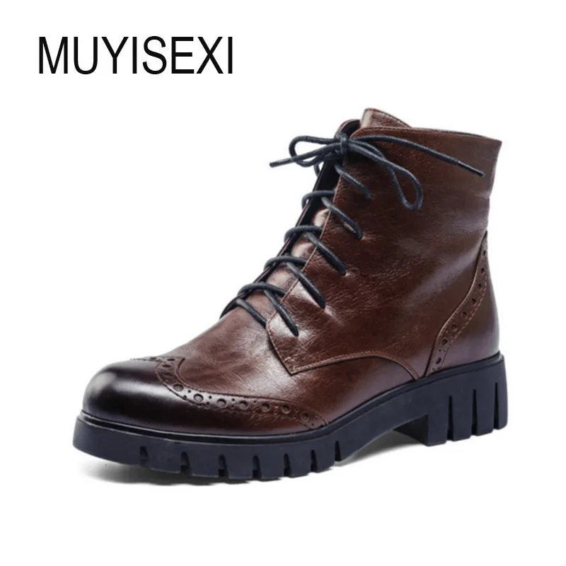 

Womens Boots Ankle Boots Wool Flat Platform Ankle Boot Genuine Leather Round Toe Women Winter Shoes Russia size LID016 MUYISEXI