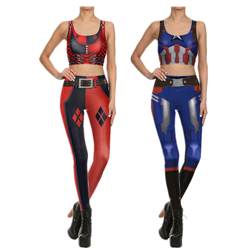 

Women Role Play Sport Vest Suit 2 Pcs Yoga Set Slim 3D Print Tracksuits Anime Cosplay Bodysuit Jogging Club Costume Exercise Set