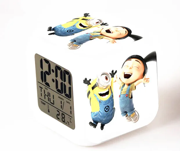 Милые Миньон цифровые часы-будильник Цвет меняющийся светодиодный ночной Светильник часы дети мультфильм reloj будильник - Цвет: Светло-желтый