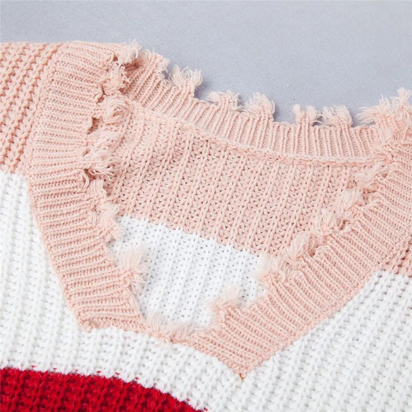 v neck stripe pullover women 2018 casual women's sweater knitted pulover feminino manga longa inverno dropshipping #F#40OT5 (2)