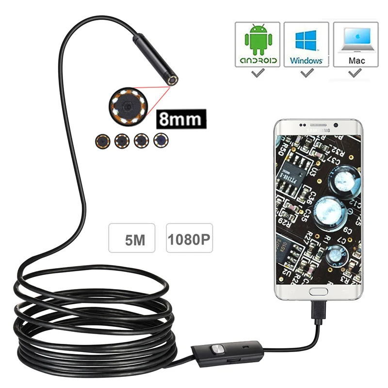 

1080P Full HD Mini Android Endoscope Camera IP67 1920*1080 1M 2M 3.5M 5M Micro USB Inspection Video Camera Snake Borescope Tube