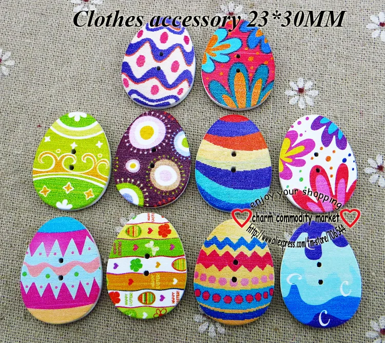 

50pcs Easter egg BUTTON Decoration 2 Holes cartoons Wood Sewing Buttons toy Scrapbook charms WCF-188