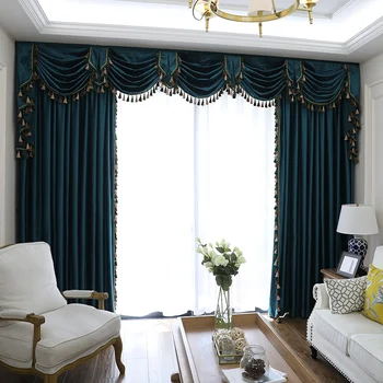 

Thickened Shading Pure Color Italian Velvet Cloth Curtain for Living Room Valance Custom Curtains for Bedroom Luxury European
