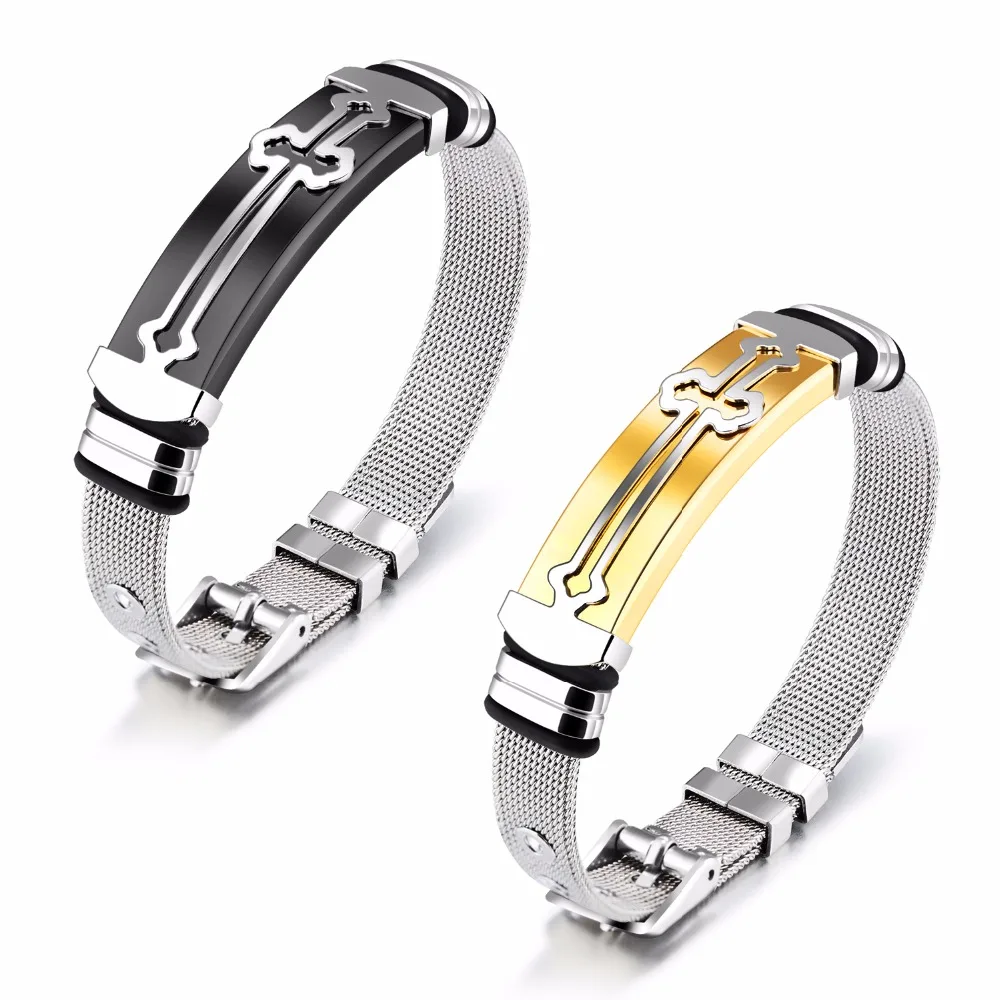 Fashion Classic Cross Bracelet Bangles For Men Black/ Gold Color