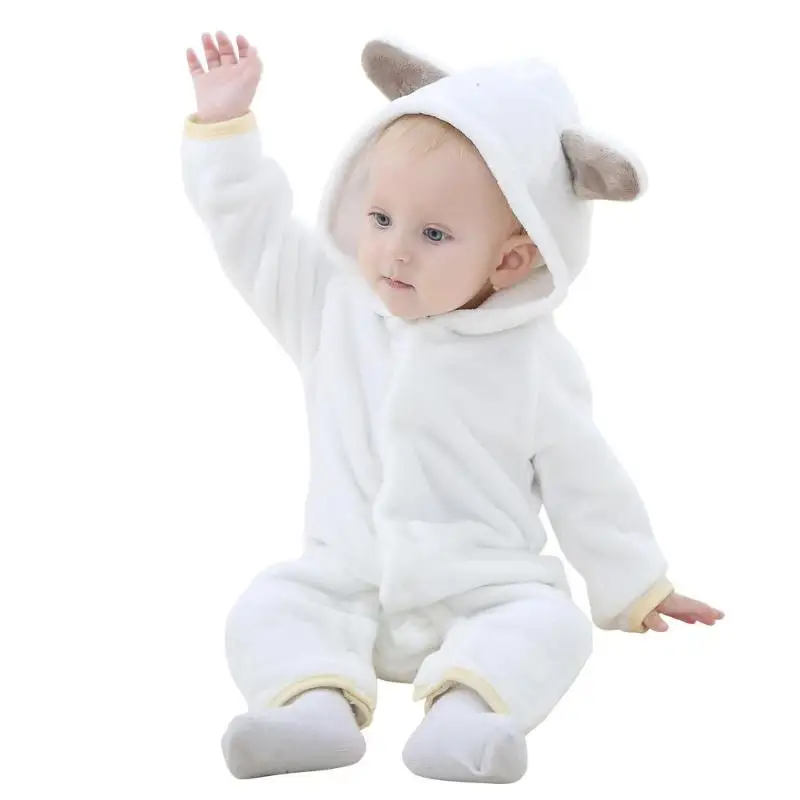 Халат для новорожденных; милый комбинезон для новорожденных с рисунком медведя; зимняя одежда с капюшоном на кнопках; плотные детские фланелевые пижамы; однотонная одежда