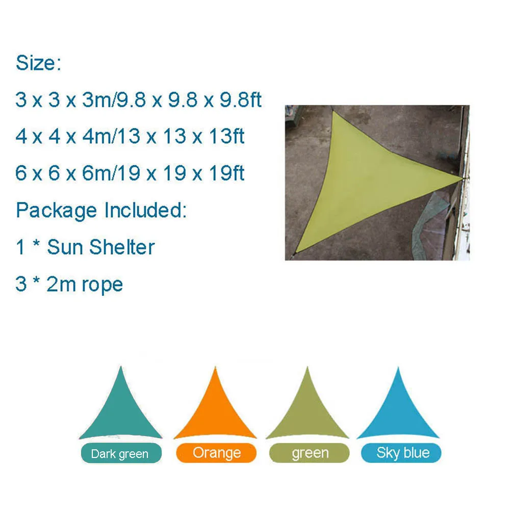 6x6x6m Triangle Sun Shelter Water Resistant Sun Shade Sail Canopy Camping Tent Tarp Waterproof Sunshade Awning Beach Picnic