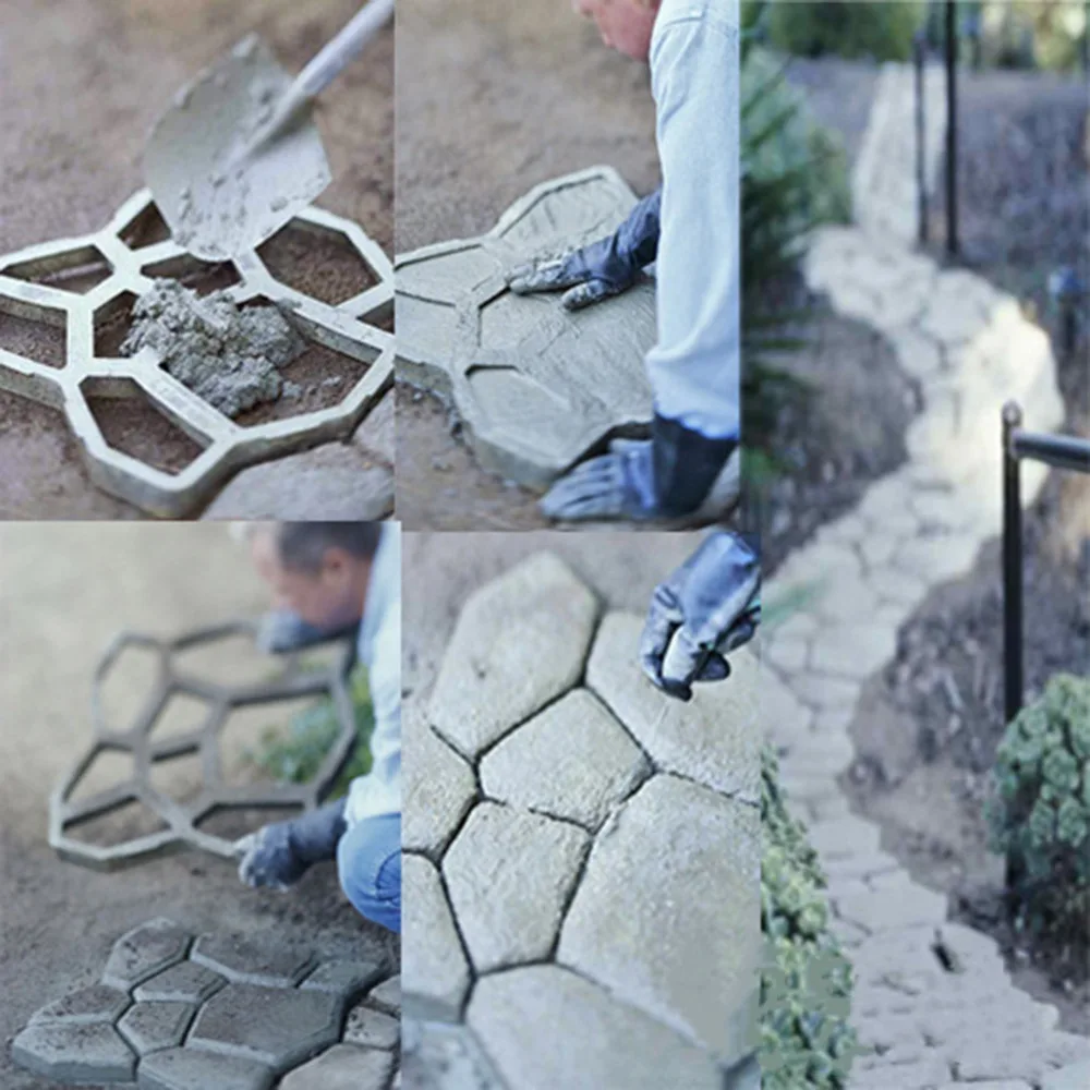 43.5x43.5CM Irregular Driveway Paving Pavement Stone Mold Concrete Garden Road Path Mould Stencil Paver Garden Decoration