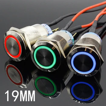 

19mm Metal Alumina black press button Led power mark lamp button Momentary/Latching control PushButton Switch