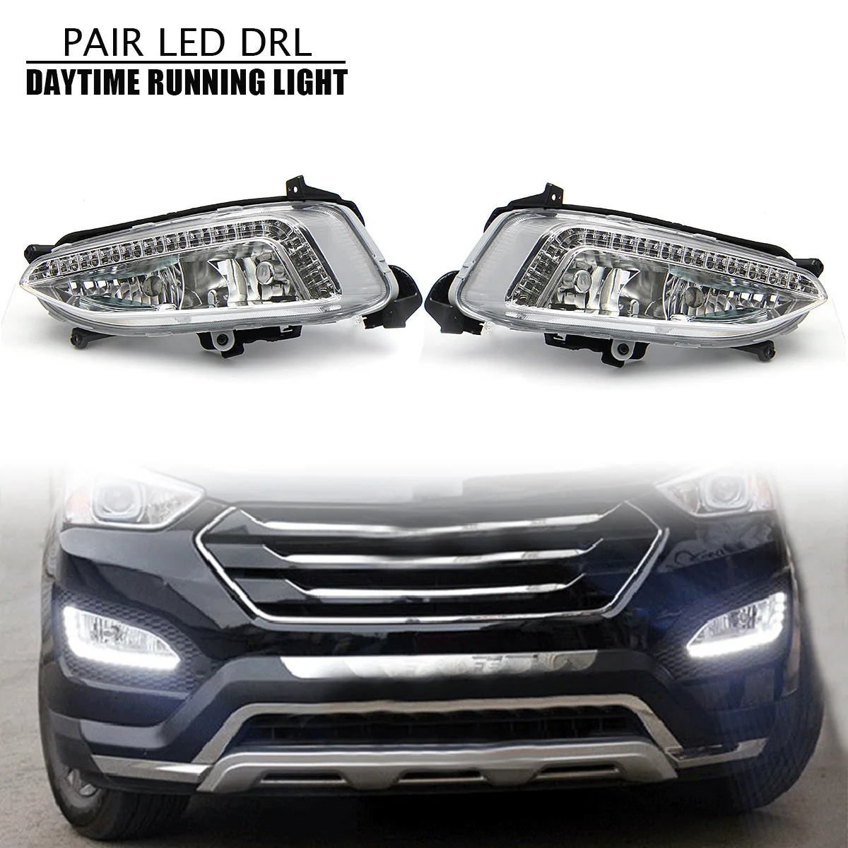 

1 Pair 12V Automotive LED Lamp Car Fog Light Assembly White Daytime Running Light Waterproof for hyundai IX45 Santa Fe