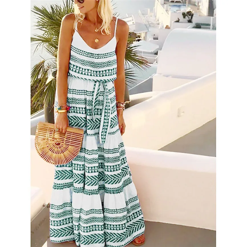 

Summer Dress Women 2019 New Fashion Beach Dresses Plus Size Striped Strap Loose Sexy Maxi Dress Party Dresses Elegant Vestidos