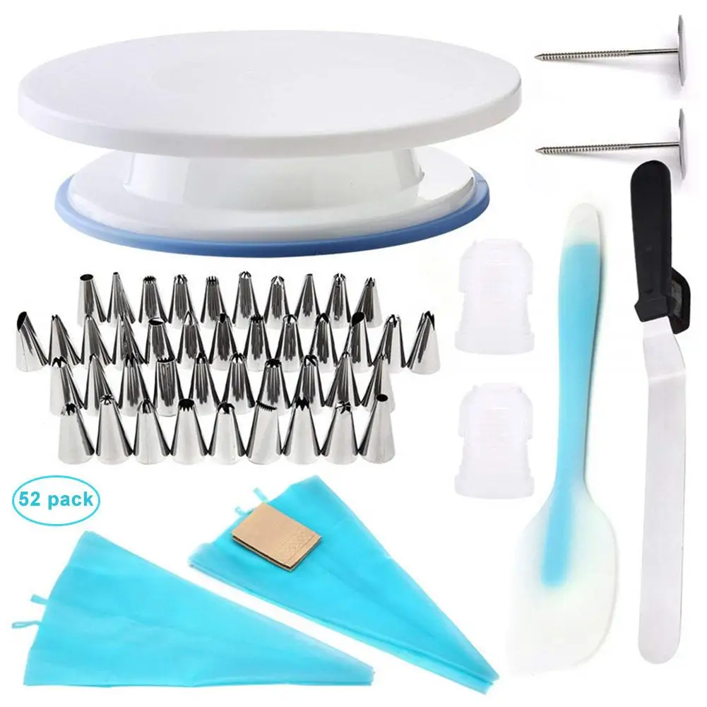 

52 Piece Cake Decorating Supplies Turntable Piping Tip Nozzle Pastry Bag Set DIY Cake Baking Tool