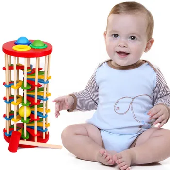 

Baby Toys Pounding and Roll Wooden Tower with Mallet Early Educational Toys for Kids S7JN