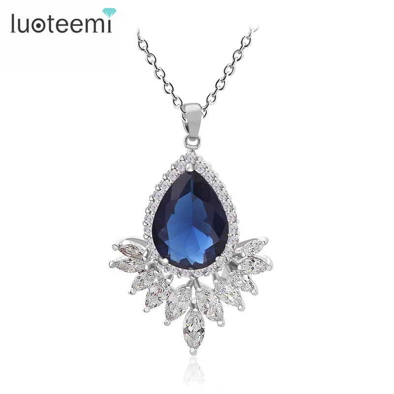 

LUOTEEMI Brand Bohemian Necklace White Gold-Color Pendant Necklace with AAA Cubic Zircon for Women Party Jewelry Wholesale