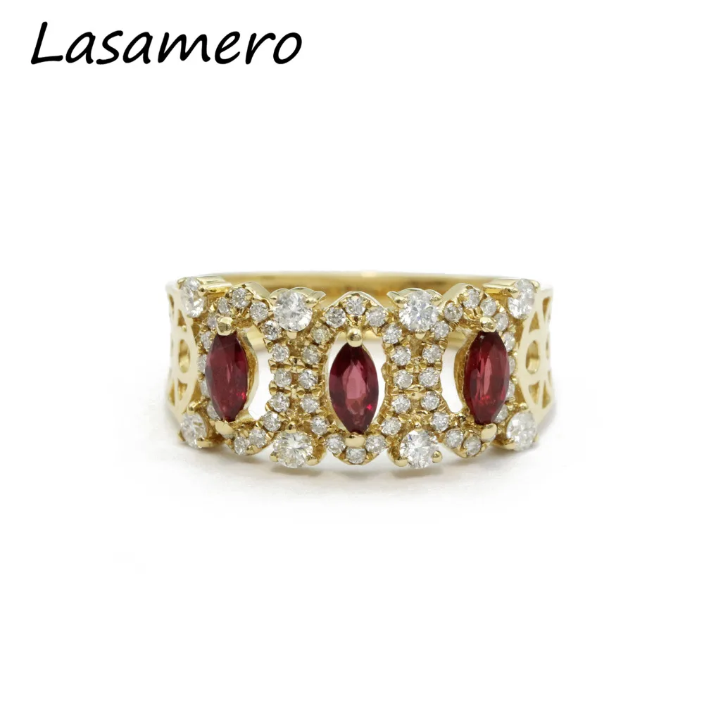 LASAMERO Marquise Cut 0 50 CTW натуральный рубин драгоценный камень 3 камня винтажный 18k желтый