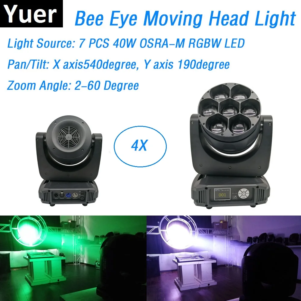 

Bee Eye Moving Head Lights 7X40W RGBW 4IN1 LED Beam Lights DMX Zoom Party Lights IP20 Dj Disco Stage Lighting Shows Equipments