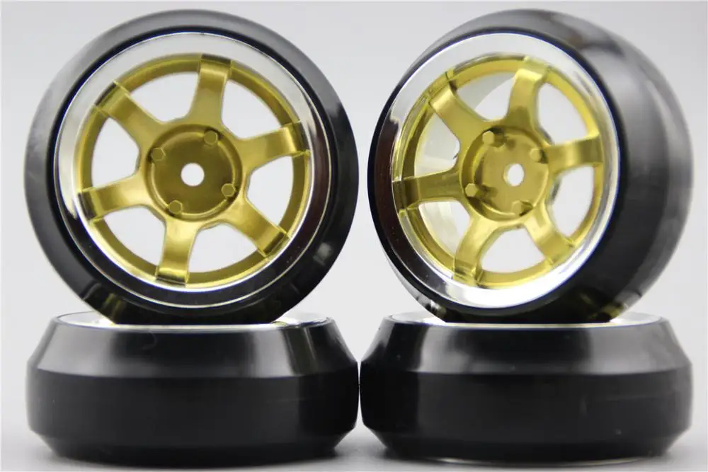 4pcs RC 1/10 Hard Drift Tire Tyre Wheel Rim S6SCG 4mm Offset(Chrome