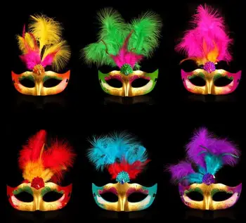 

2018 New Halloween party feathers painted birthday praty masquerade mask us