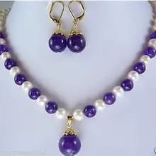 Ювелирные изделия 7-8 мм белый жемчуг драгоценный камень STONG комплект из сережек и ожерелья ювелирных изделий серебряный крючок