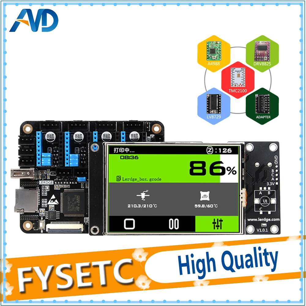

3D Printer Board Lerdge-X Motherboard ARM 32 bit Controller + 3.5" TFT Screen + 4pcs A4988/TMC2100/LV8729/DRV8825/DRV Adapter