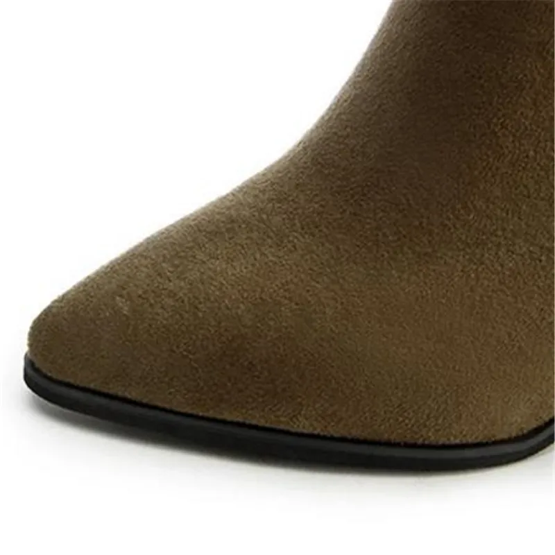 Cena 2019 zima nowy kobiety śnieg buty V usta boczny zamek błyskawiczny buty damskie szpilki grube z matowe buty damskie wysokiej jakości c005