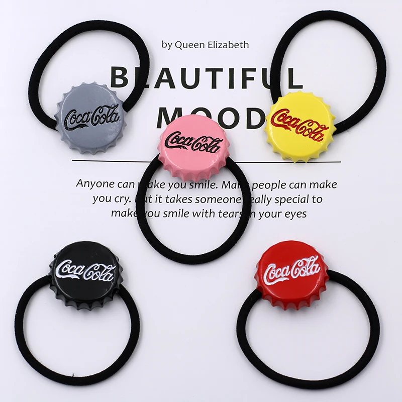 

2018 New Japan Fashion Coca-Cola Bottle Cap Elastic Hair Bands Funny Joke Gifts for Kids Children Girls Novelty Hair Accessories