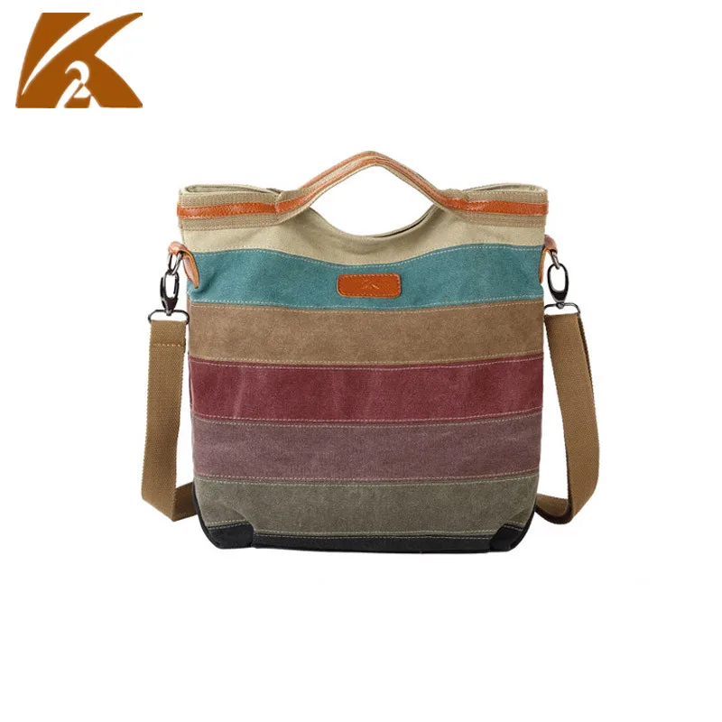 

KVKY Woman Bag 2019 Women Canvas Handbags Female Casual Striped Shoulder Bag Handbag Ladies Large Capacity Tote Hand Bags