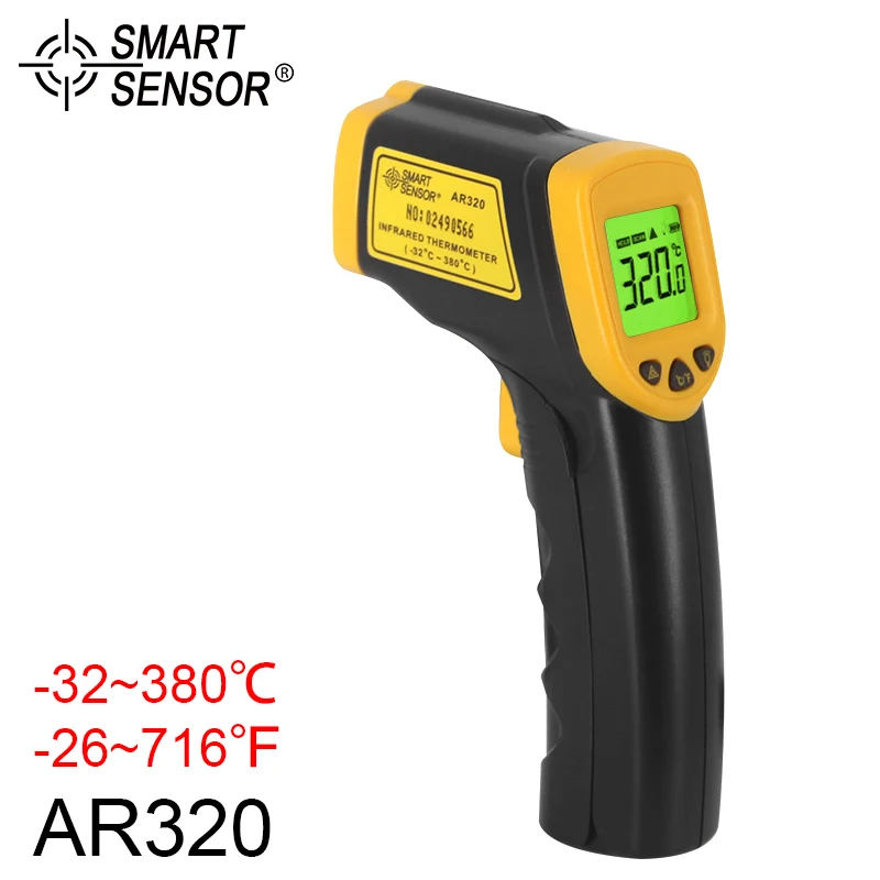 

AR320 LCD IR Digital Infrared Thermometer Laser -32 380C Non Contact Temperature Meter Gun For Industry