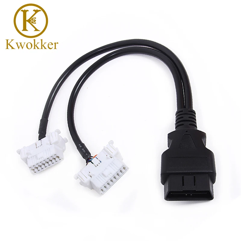 

KWOKKER 40cm OBDII Right Angle Cable 16 Pin Extension Male to Dual Female Y Connector Cable OBD2 Car Dignostic Tools For Toyota
