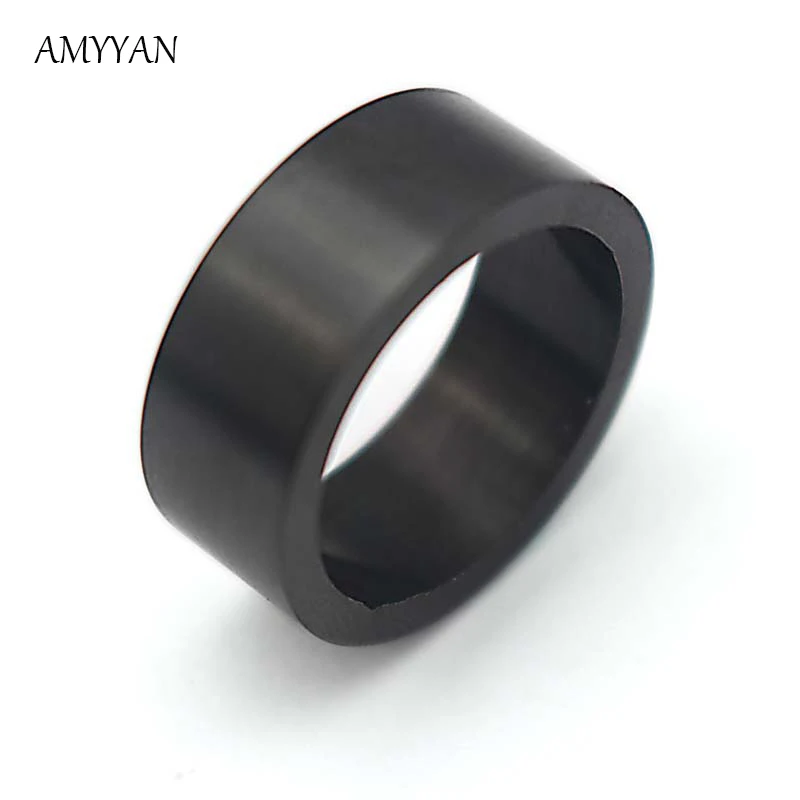 

Top Quality Titanium Steel Pure Black Men's Ring Male 8mm Width Wholesale Ring Size 14 13 to 7