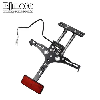 

BJGLOBAL Adjustable License Plate Bracket Holder w/ Reflective Brake Light Running Lights for Harley Bobber Chopper Cafe Racer